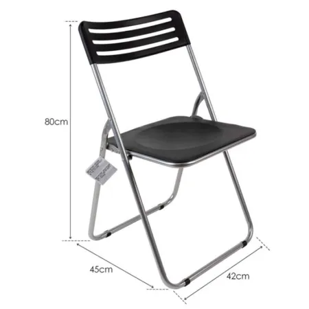 Tradineur - Silla plegable de metal, asiento y respaldo de PVC, patas antideslizantes, jardín, camping, hogar (Negro - 80 x 42 x Tradineur - Silla plegable de metal, asiento y respaldo de PVC, patas antideslizantes, jardín, camping, hogar (Negro - 80 x 42 x