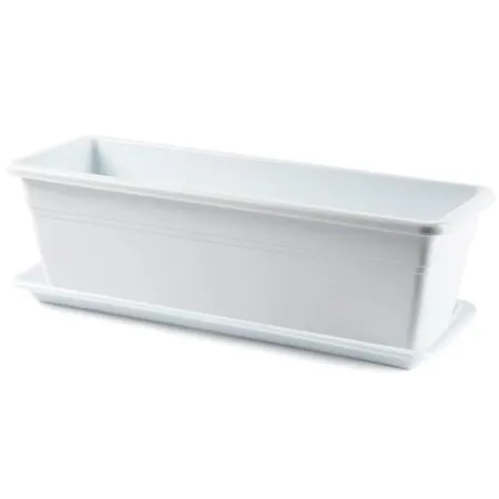 Tradineur - Jardinera Eva de plástico con plato adán - 20 litros - 50 cm - Color Blanca - PLFT - Maceta para plantas y flores re