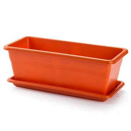 Tradineur - Jardinera eva de plástico con plato adán 16 litros, 40 cm - PLFT - Color Marron. Macetero, maceta para plantas y flo