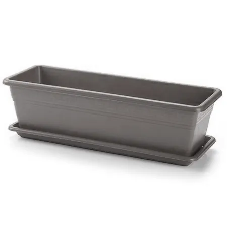 Jardinera eva de plástico con plato adán 20 litros, 50 cm, Color Gris - PLFT - maceta para plantas y flores rectangular de plást