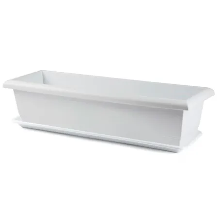 Tradineur - Jardinera eva de plástico con plato adán 26 litros, 60 cm - PLFT - Color Blanco, macetero, maceta para plantas y flo