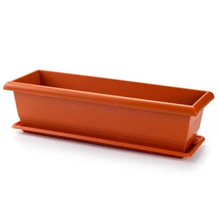Jardinera eva de plástico con plato adán 26 litros, 60 cm - PLFT - Color Marrón, maceta para plantas y flores rectangular de plá
