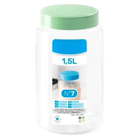 Tradineur - Tarro de plástico Nº 7 - Incluye tapa - Ideal para la conservación de tus alimentos - Capacidad de 1,5 Litros - 19,5