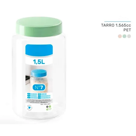 Tradineur - Tarro de plástico Nº 7 - Incluye tapa - Ideal para la conservación de tus alimentos - Capacidad de 1,5 Litros - 19,5