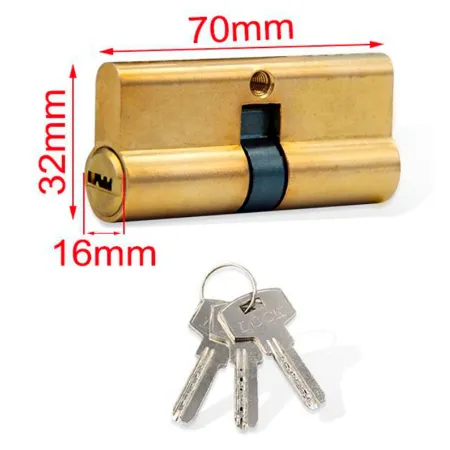 Tradineur - Cilindro de seguridad metálico 70 mm con 3 llaves, cerradura cilíndrica de perfil reversible para puertas, bombín de