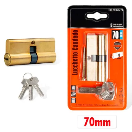 Tradineur - Cilindro de seguridad metálico 70 mm con 3 llaves, cerradura cilíndrica de perfil reversible para puertas, bombín de