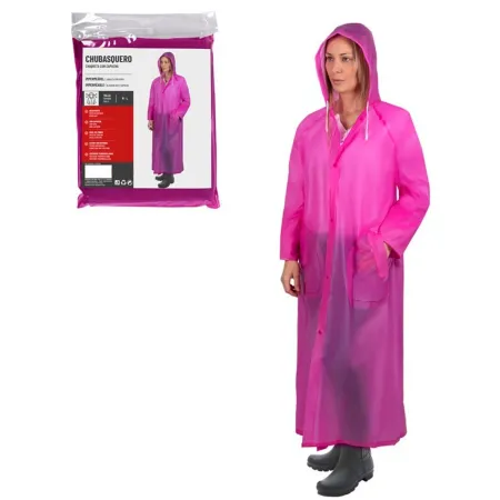 Tradineur - Chubasquero impermeable con capucha, reutilizable, poncho con mangas, capa para lluvia, cierre con botones, poliéste