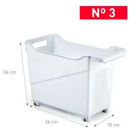 Tradineur - Carrito multiusos Nº3 de plástico con ruedas y asa, cesta organizadora para productos de limpieza, baño, cocina (Bla Tradineur - Carrito multiusos Nº3 de plástico con ruedas y asa, cesta organizadora para productos de limpieza, baño, cocina (Bla