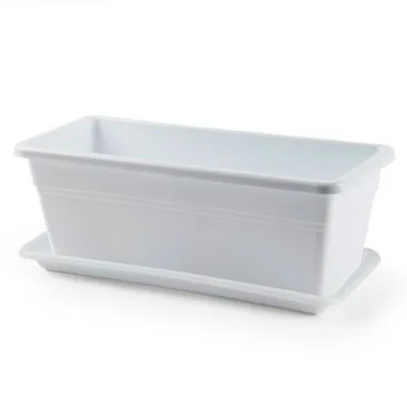 Tradineur - Jardinera eva de plástico con plato adán 16 litros, 40 cm - PLFT - Blanco, macetero, maceta para plantas y flores re