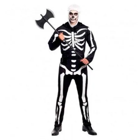 Tradineur - Disfraz de esqueleto, mono de color negro con diseño de huesos color blanco para jóvenes y adultos para carnaval, ha