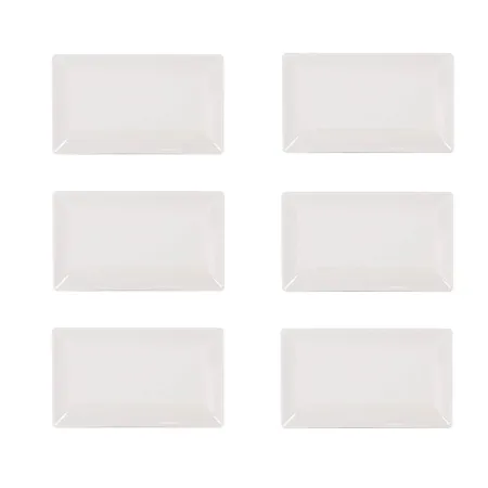 Juego de 6 bandejas planas de cerámica, rectángulares, color marfil, pack de platos rectangulares de cerámica, 30 x 2 x 20 cm