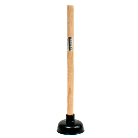Tradineur - Desatascador para baño - Fabricado en madera y goma - Ideal para bañeras y váteres - Longitud de 47 cm