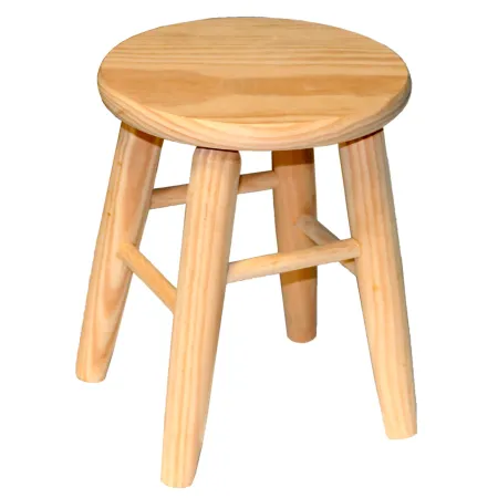 Tradineur - Taburete redondo de madera, banqueta de madera natural sin tratar con reposapiés, asiento para niños, hogar, cocina,