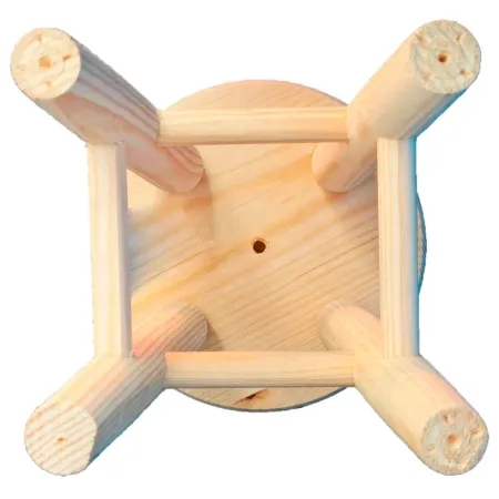 Tradineur - Taburete redondo de madera, banqueta de madera natural sin tratar con reposapiés, asiento para niños, hogar, cocina,