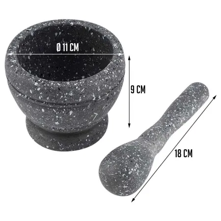 Tradineur - Mortero efecto Granito - Fabricado en Plástico -  Mortero manual de cocina para moler ajo, especias y hierbas - Ø 11