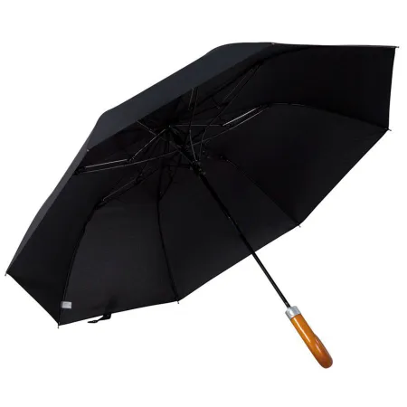 Tradineur - Paraguas de caballero plegable, mango de madera, poliéster pongee, antiviento, apertura automática, 8 varillas de fi