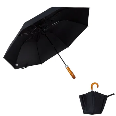 Tradineur - Paraguas de caballero plegable, mango de madera, poliéster pongee, antiviento, apertura automática, 8 varillas de fi