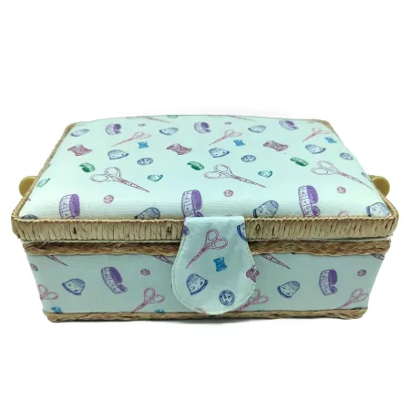 Tradineur - Caja de Costura Portátil Rectangular - Fabricado en Madera y Poliéster - Cuenta con Bandeja de 4 Compartimentos - Id Tradineur - Caja de Costura Portátil Rectangular - Fabricado en Madera y Poliéster - Cuenta con Bandeja de 4 Compartimentos - Id
