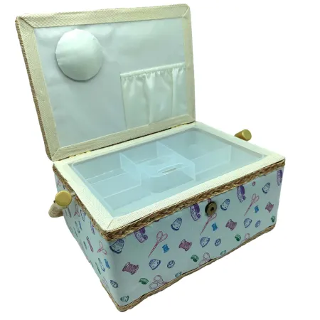 Tradineur - Caja de Costura Portátil Rectangular - Fabricado en Madera y Poliéster - Cuenta con Bandeja de 4 Compartimentos - Id