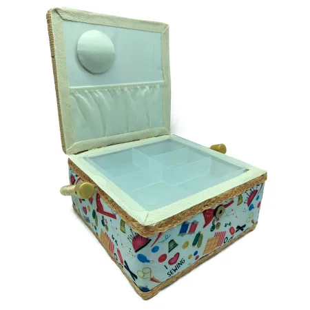 Tradineur - Caja de Costura Portátil Cuadrada - Fabricado en Madera y Poliéster - Cuenta con Bandeja de 4 Compartimentos - Ideal Tradineur - Caja de Costura Portátil Cuadrada - Fabricado en Madera y Poliéster - Cuenta con Bandeja de 4 Compartimentos - Ideal