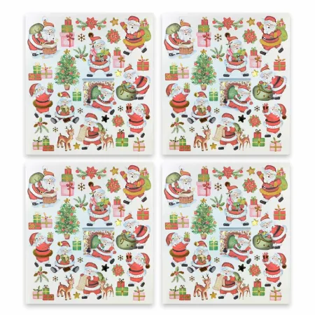 Tradineur - Pack de 4 Láminas de Pegatinas Adhesiva Navideñas - Acabado Metálico - Fabricado en Plástico - Complemento decorativ