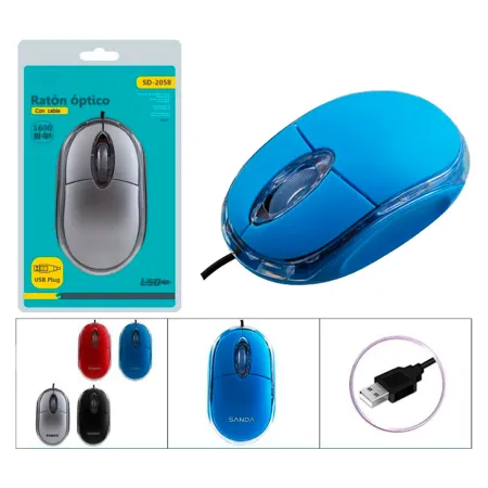 Tradineur - Ratón óptico con cable - 1600 DPI - Componentes informáticos para el ordenador - Plug & Play - USB 3.0/2.0/1.1 Tradineur - Ratón óptico con cable - 1600 DPI - Componentes informáticos para el ordenador - Plug & Play - USB 3.0/2.0/1.1