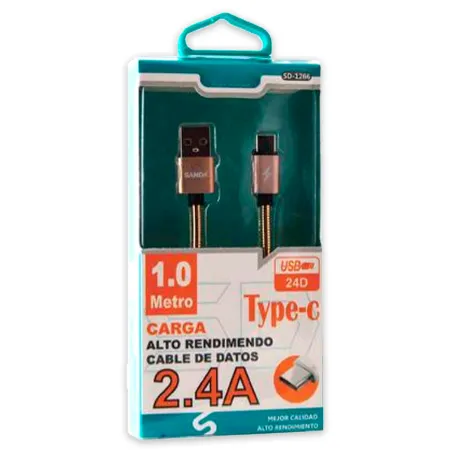 Tradineur - Cable trenzado USB / Tipo-C - Longitud de 1 Metro - Alto rendimiento, transmisión de datos y carga de datos - 2.4 A Tradineur - Cable trenzado USB / Tipo-C - Longitud de 1 Metro - Alto rendimiento, transmisión de datos y carga de datos - 2.4 A