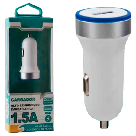 Tradineur - Cargado de mechero para coche 1.5A - Alto rendimiento / Carga rápida - 1 Puertos USB - Sin cable - Color Blanco