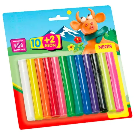 Tradineur - Plastilina 10+2 colores neón - Sin gluten - Textura suave y maleable - Sin olor, ligera y flexible - Ideal para hace Tradineur - Plastilina 10+2 colores neón - Sin gluten - Textura suave y maleable - Sin olor, ligera y flexible - Ideal para hace