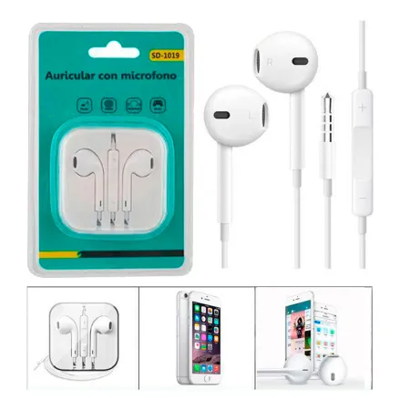 Tradineur - Auriculares con micrófono - Control de volumen - Jack 3,5 cm - Compatible con Pods, Móviles, Tablets y PC - Audio es