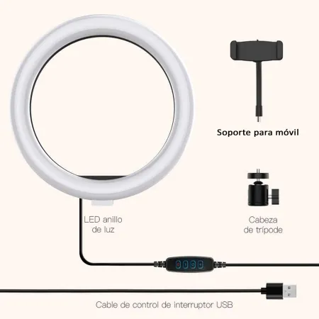 Anillo, aro de luz LED, iluminación fotográfica con soporte para móvil, videoconferencia, selfie, Tik Tok, maquillaje, Youtube L
