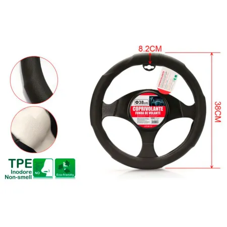 Tradineur - Funda de volante universal negro de 38 cm de diámetro, simil piel, cubierta de volante, modelo aleatorio