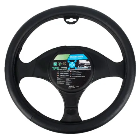 Tradineur - Funda de volante universal negro de 38 cm de diámetro, simil piel, cubierta de volante, modelo aleatorio