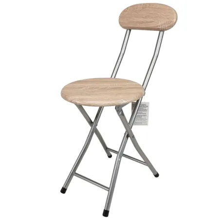 Tradineur - Silla metálica plegable con respaldo y asiento de madera 73 x 30 x 45 cm, patas con conteras antideslizantes y repos