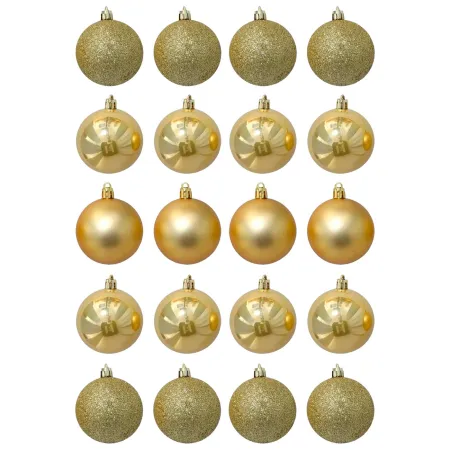 Tradineur - Pack de 20 Bolas de Navidad Modelos surtidos - Fabricado en Plástico - Cordón Dorado - Decoración de Navidad - Ø 4 c Tradineur - Pack de 20 Bolas de Navidad Modelos surtidos - Fabricado en Plástico - Cordón Dorado - Decoración de Navidad - Ø 4 c