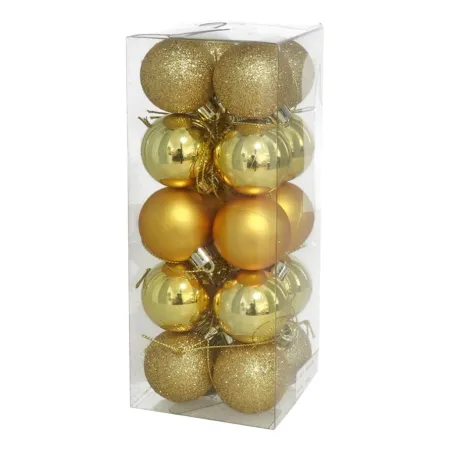 Tradineur - Pack de 20 Bolas de Navidad Modelos surtidos - Fabricado en Plástico - Cordón Dorado - Decoración de Navidad - Ø 4 c Tradineur - Pack de 20 Bolas de Navidad Modelos surtidos - Fabricado en Plástico - Cordón Dorado - Decoración de Navidad - Ø 4 c