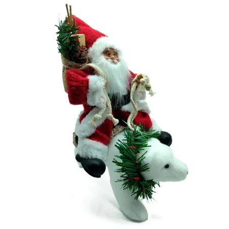 Tradineur - Figura de Papa Noel Montado en Oso Polar - Fabricado en Poliéster - Artículo decorativo para Navidad - 30 x 16 x 25 Tradineur - Figura de Papa Noel Montado en Oso Polar - Fabricado en Poliéster - Artículo decorativo para Navidad - 30 x 16 x 25