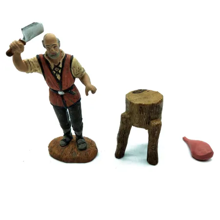 Tradineur - Figura de carnicero con Pilón y carne par belén - Fabricado en Marmolina - Adorno divertido para nacimiento, Navidad Tradineur - Figura de carnicero con Pilón y carne par belén - Fabricado en Marmolina - Adorno divertido para nacimiento, Navidad