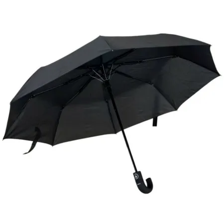Tradineur - Paraguas plegable de caballero, poliéster, mango curvo de goma, automático y antiviento, 8 varillas de fibra, ligero