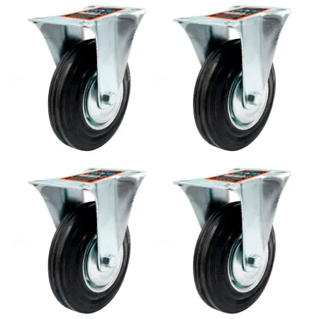 Tradineur - Pack de 4 ruedas fijas para muebles, goma y hierro, incluyen placa de montaje, rueda de transporte para cargas pesad Tradineur - Pack de 4 ruedas fijas para muebles, goma y hierro, incluyen placa de montaje, rueda de transporte para cargas pesad