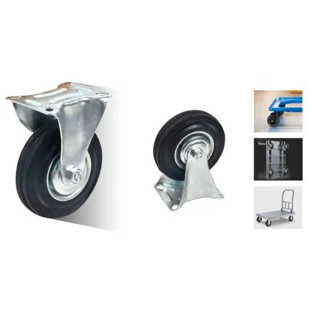 Tradineur - Pack de 4 ruedas fijas para muebles, goma y hierro, incluyen placa de montaje, rueda de transporte para cargas pesad Tradineur - Pack de 4 ruedas fijas para muebles, goma y hierro, incluyen placa de montaje, rueda de transporte para cargas pesad