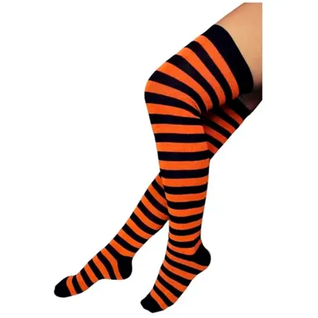 Tradineur - Medias con rayas negras y naranjas, 90% poliéster + 10% licra, complemento para disfraces, carnaval, Halloween, cosp