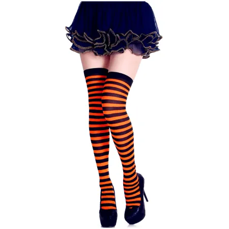 Tradineur - Medias con rayas negras y naranjas, 90% poliéster + 10% licra, complemento para disfraces, carnaval, Halloween, cosp