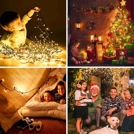 Tradineur - Tira de 300 luces LEDs - Apto para interiores - Función de luz fija e intermitente - 24 Metros - Color Luz cálida Tradineur - Tira de 300 luces LEDs - Apto para interiores - Función de luz fija e intermitente - 24 Metros - Color Luz cálida