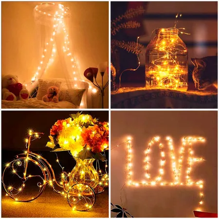Tradineur - Alambre de 300 luces navideñas LEDs a pilas - Acto para interior y exterior - Función de luz fija e intermitente - 3 Tradineur - Alambre de 300 luces navideñas LEDs a pilas - Acto para interior y exterior - Función de luz fija e intermitente - 3
