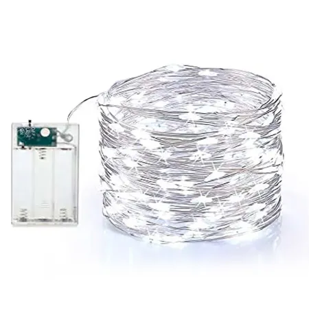 Tradineur - Alambre de 200 luces decorativas LEDs a pilas - Acto para interior y exterior - Función de luz fija e intermitente - Tradineur - Alambre de 200 luces decorativas LEDs a pilas - Acto para interior y exterior - Función de luz fija e intermitente -