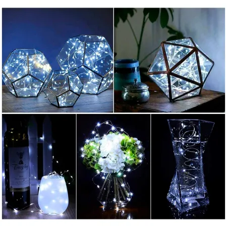 Tradineur - Alambre de 200 luces decorativas LEDs a pilas - Acto para interior y exterior - Función de luz fija e intermitente - Tradineur - Alambre de 200 luces decorativas LEDs a pilas - Acto para interior y exterior - Función de luz fija e intermitente -