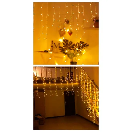 Tradineur - Cortina de 144 luces LEDs - Apto para interiores - Función de luz fija e intermitente - Color Luz cálida Tradineur - Cortina de 144 luces LEDs - Apto para interiores - Función de luz fija e intermitente - Color Luz cálida