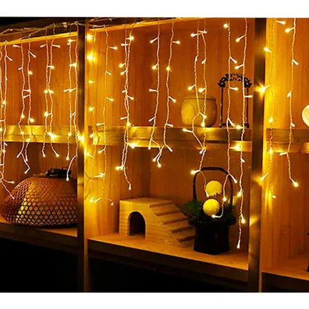 Tradineur - Cortina de 144 luces LEDs - Apto para interiores - Función de luz fija e intermitente - Color Luz cálida Tradineur - Cortina de 144 luces LEDs - Apto para interiores - Función de luz fija e intermitente - Color Luz cálida