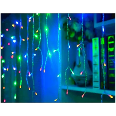 Tradineur - Cortina de 144 luces LEDs - Apto para interiores - Función de luz fija e intermitente - Multicolor Tradineur - Cortina de 144 luces LEDs - Apto para interiores - Función de luz fija e intermitente - Multicolor